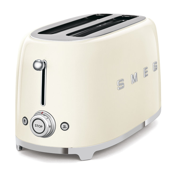Cream Stainless Steel 4-Slice Wide Slot Retro Toaster