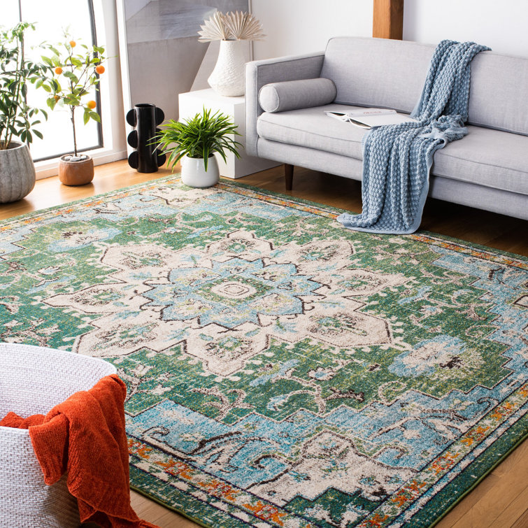 Madison Green and Turquoise Stain-Resistant Area Rug