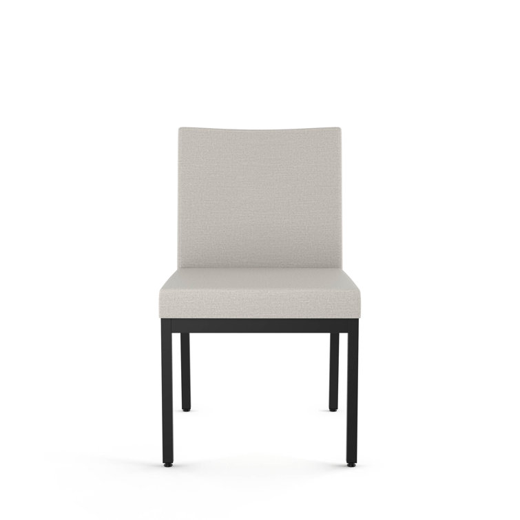 Black Thermofused Laminate Dining Table with Light Gray Chairs