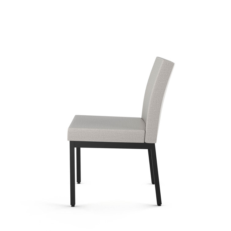 Black Thermofused Laminate Dining Table with Light Gray Chairs