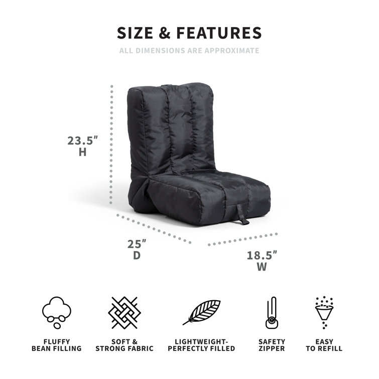 Black Polyester Foldable Bean Bag Chair with SmartMax Fabric
