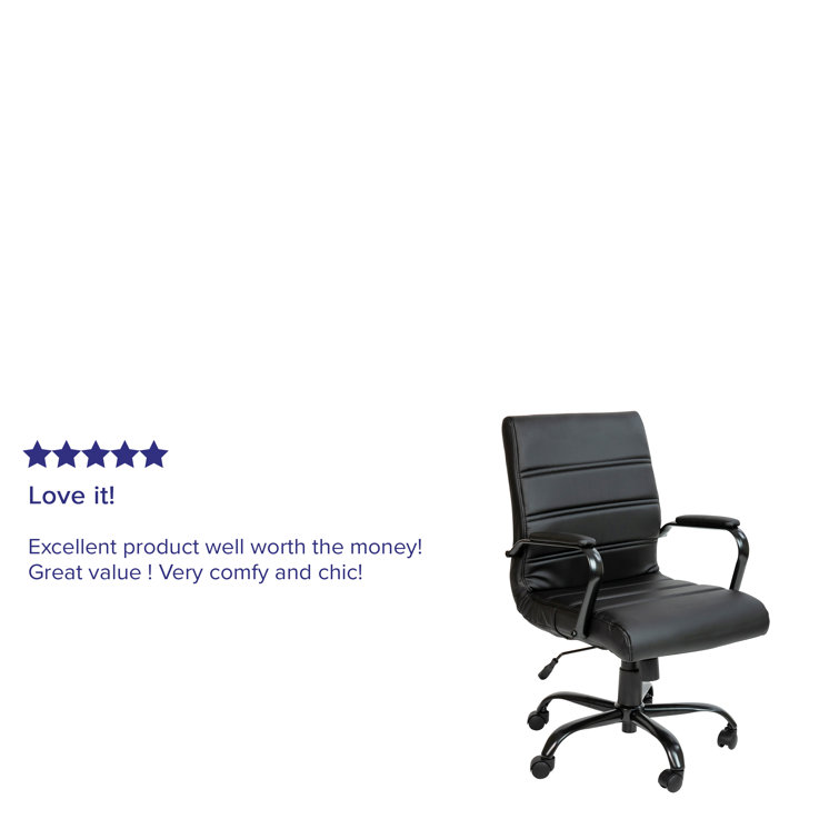 Modern Mid-Back Black LeatherSoft Swivel Executive Chair with Metal Arms