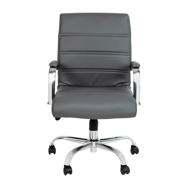 Gray Leather Executive Swivel Office Chair with Metal Frame