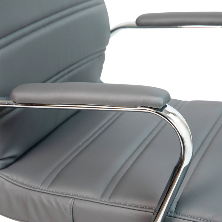 Gray Leather Executive Swivel Office Chair with Metal Frame