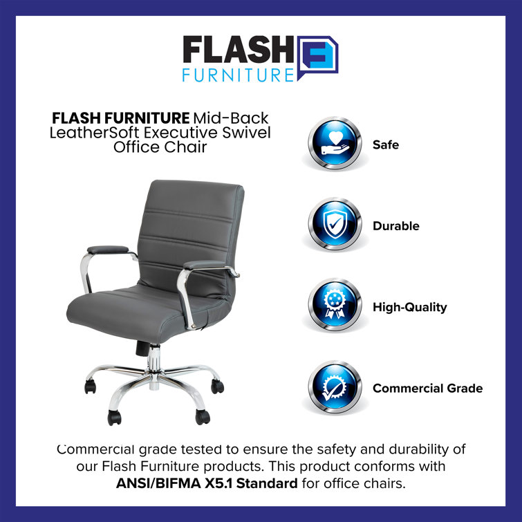 Gray Leather Executive Swivel Office Chair with Metal Frame