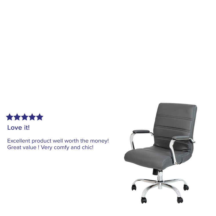 Gray Leather Executive Swivel Office Chair with Metal Frame