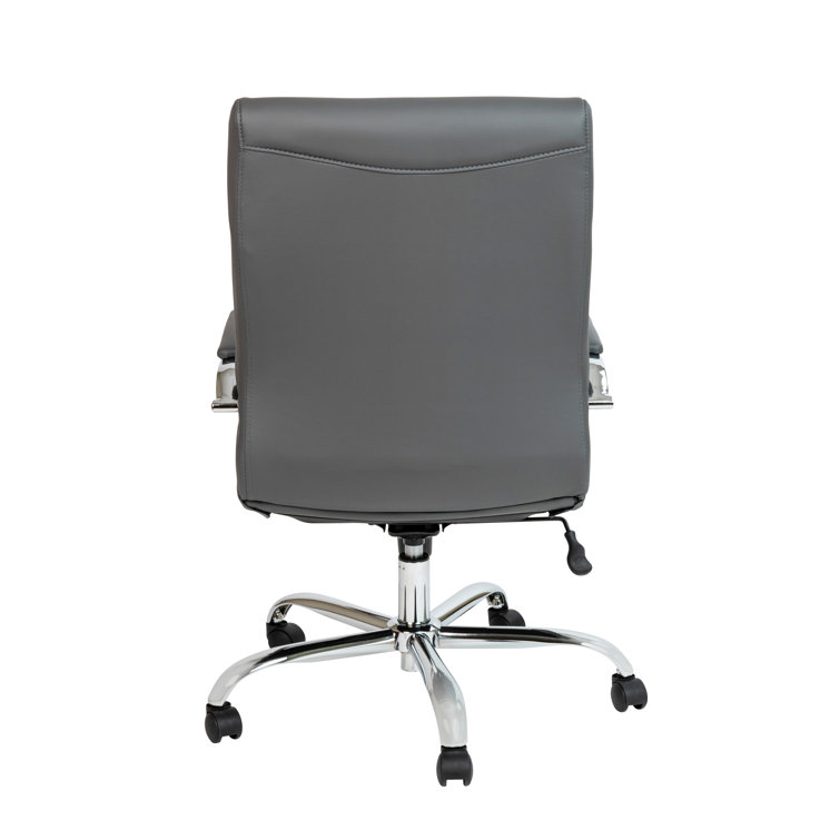 Gray Leather Executive Swivel Office Chair with Metal Frame