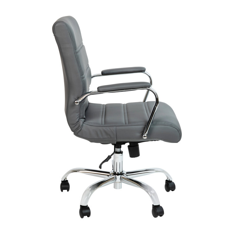 Gray Leather Executive Swivel Office Chair with Metal Frame