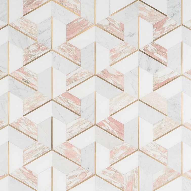 Rosa Marble and Brass Geometric Mosaic Tile Sheet