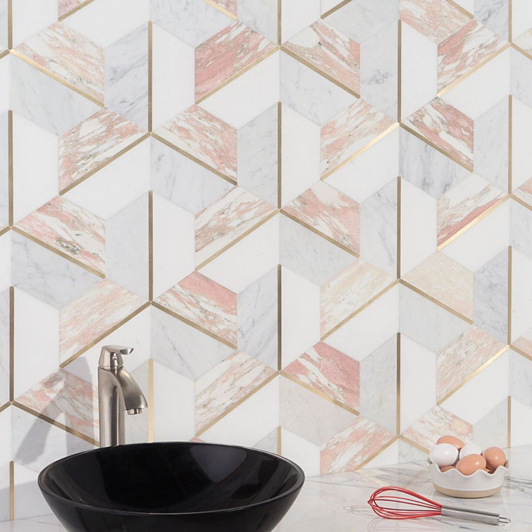 Rosa Marble and Brass Geometric Mosaic Tile Sheet