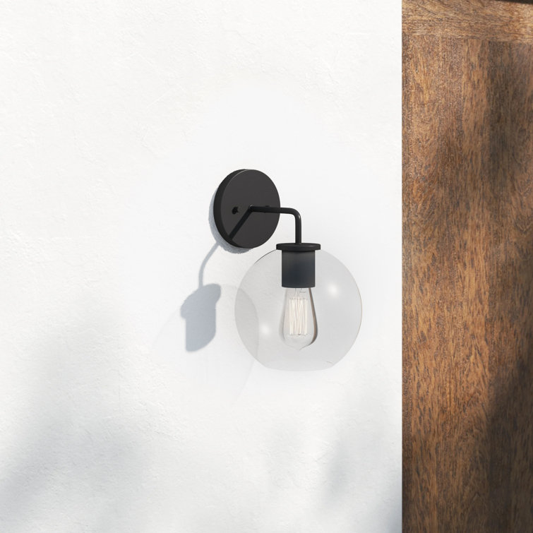 Matte Black Metal Globe Outdoor Wall Light