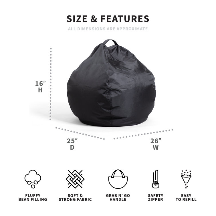 Black SmartMax Teardrop Kids Bean Bag Chair with Removable Cover