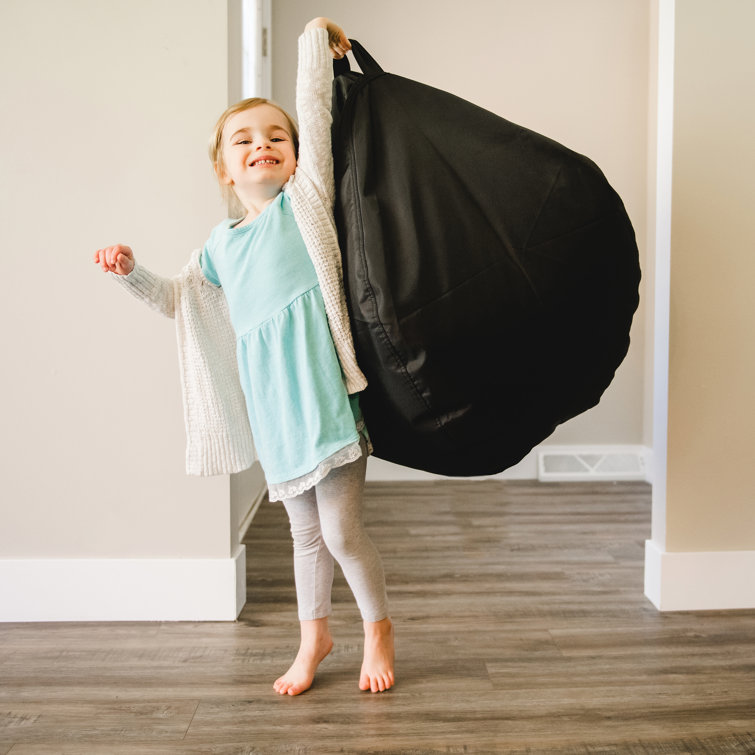 Black SmartMax Teardrop Kids Bean Bag Chair with Removable Cover