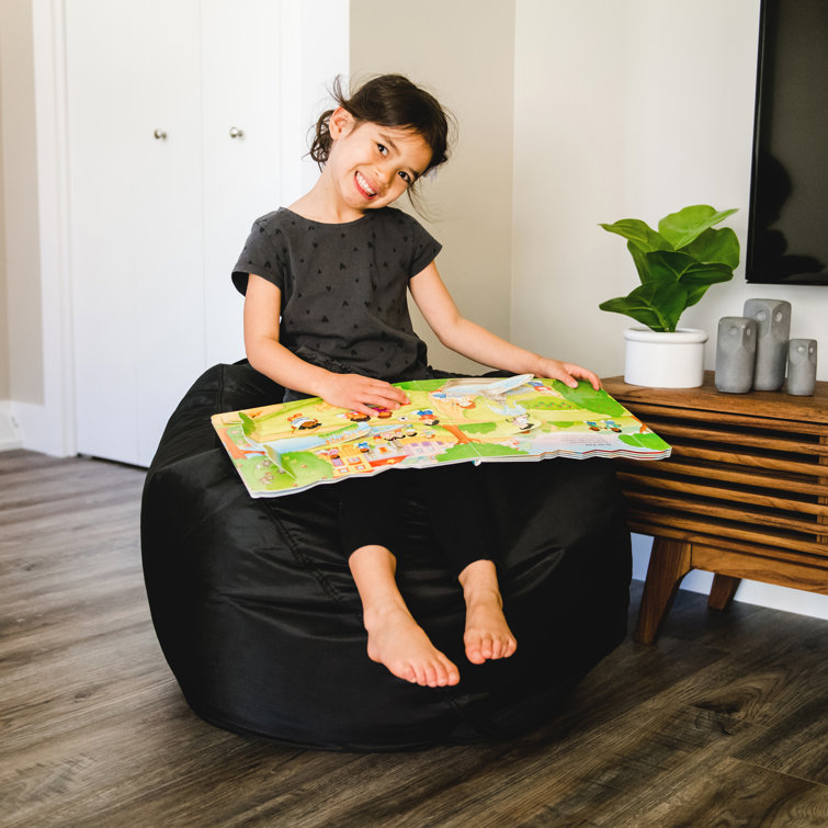 Black SmartMax Teardrop Kids Bean Bag Chair with Removable Cover