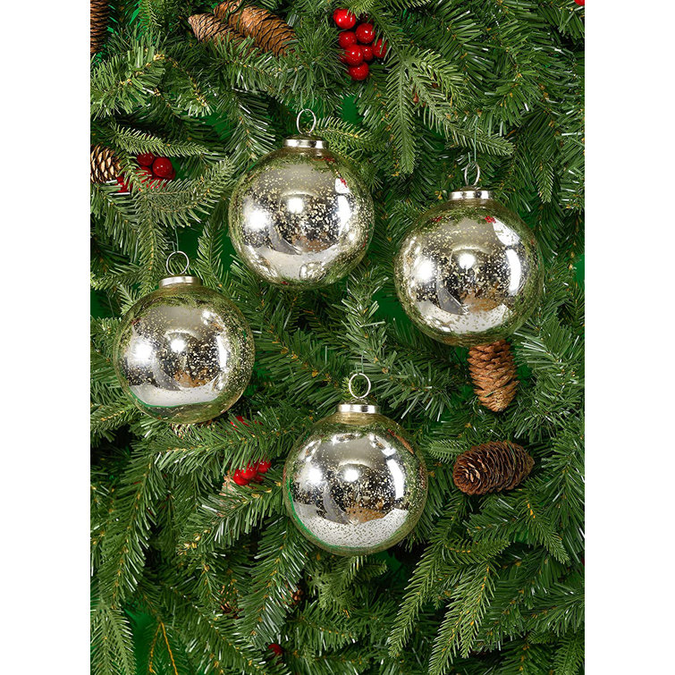 Antique Silver Mercury Glass Hanging Ornaments Set of 4