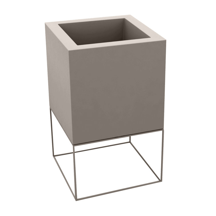 Ice White Resin Square Elevated Planter with Metal Frame