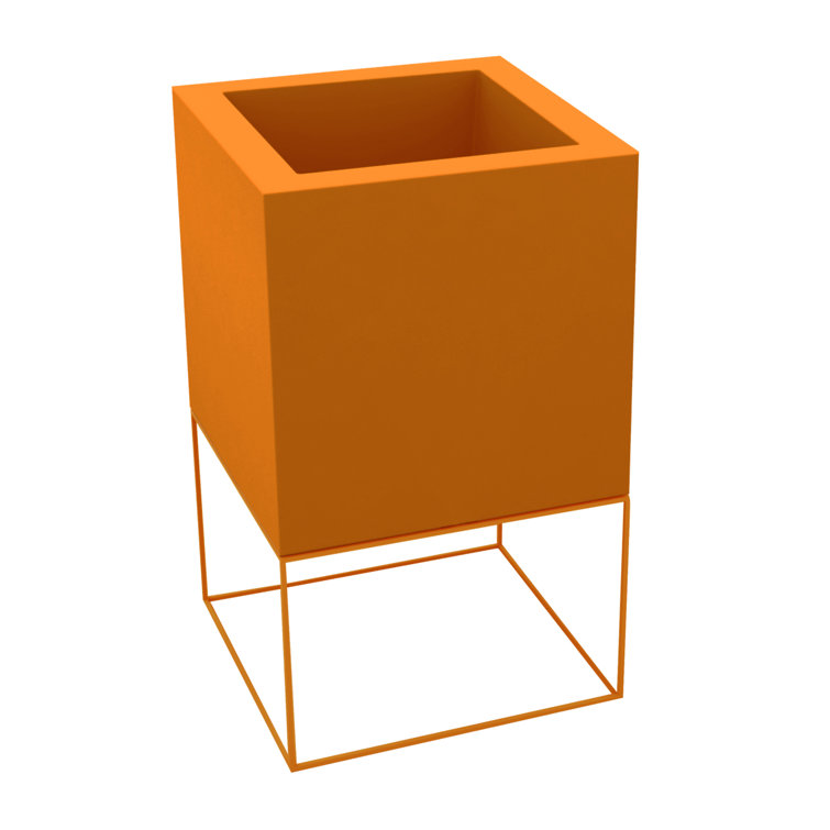 Ice White Resin Square Elevated Planter with Metal Frame