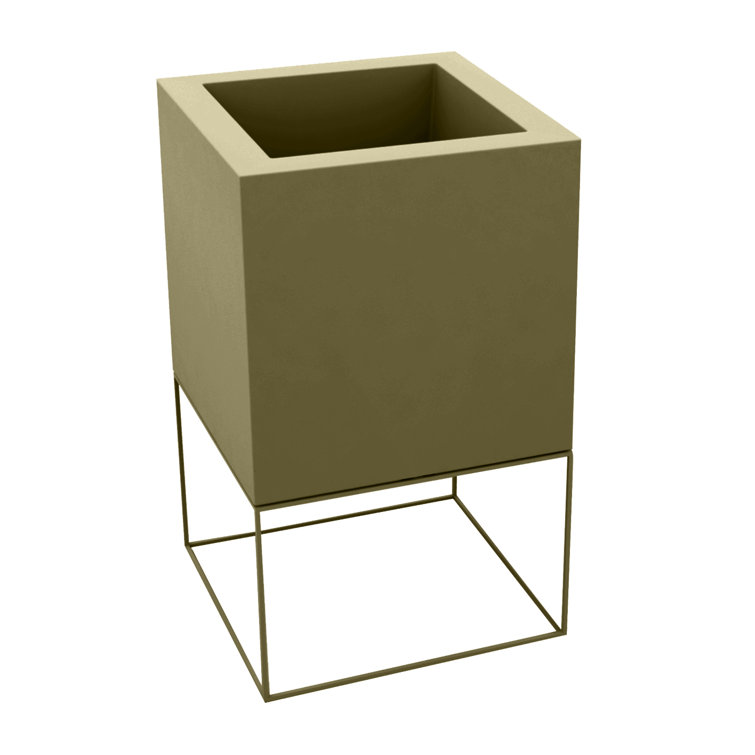 Ice White Resin Square Elevated Planter with Metal Frame