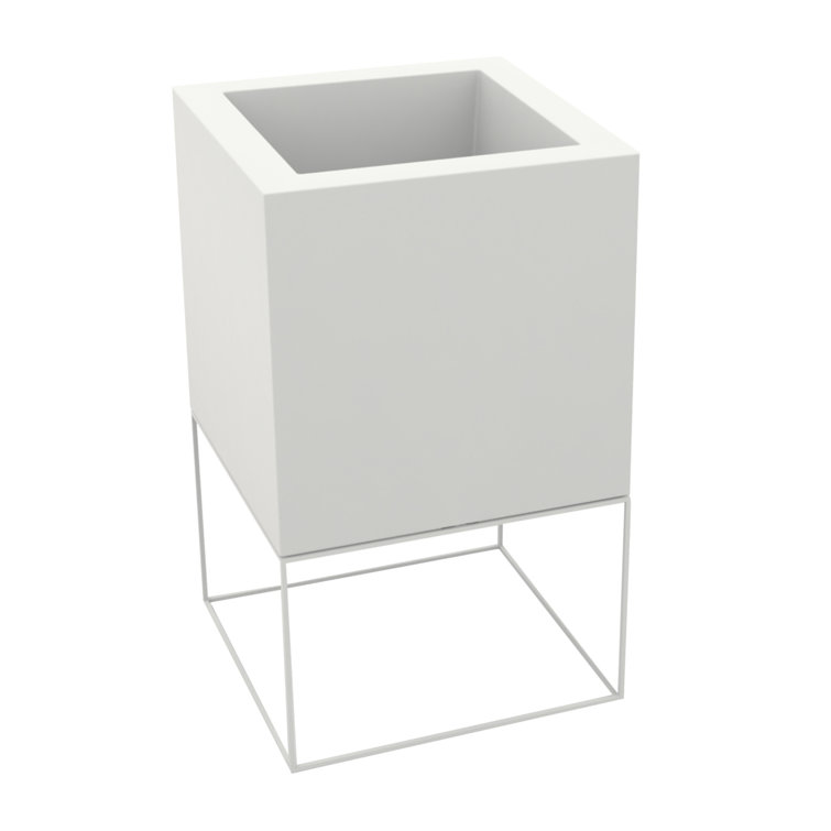 Ice White Resin Square Elevated Planter with Metal Frame