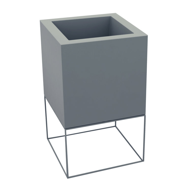 Ice White Resin Square Elevated Planter with Metal Frame