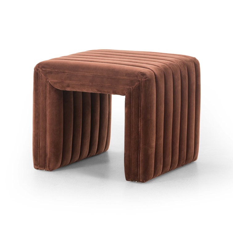 Augustine Contemporary Tufted Brown Velvet Ottoman - 21.5"