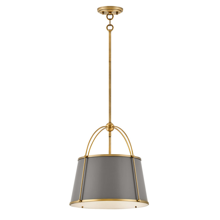 Matte Grey and Lacquered Dark Brass Drum Pendant Light