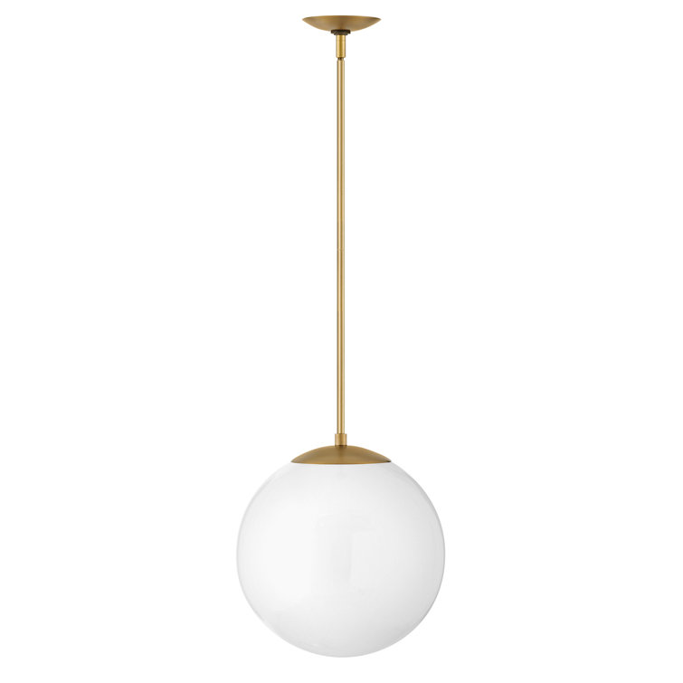 Heritage Brass and White Glass Globe Pendant Light - 14.25" H