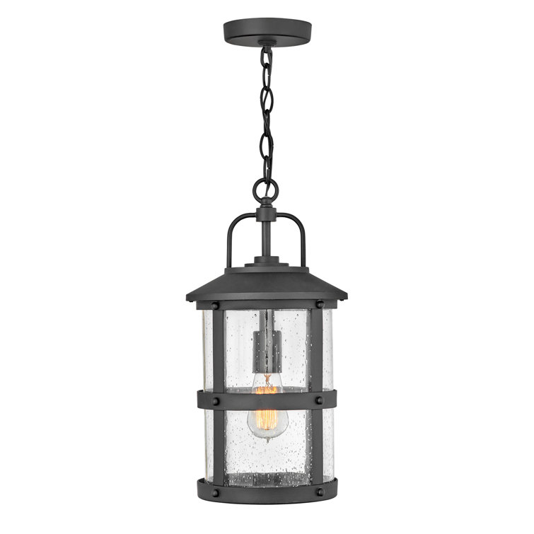 Black Clear Seedy Glass Outdoor Hanging Lantern