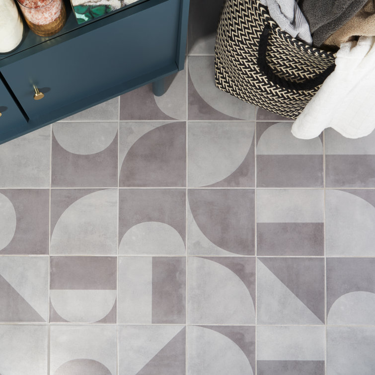 Quincy 8x8 Gray Porcelain Geometric Floor and Wall Tile