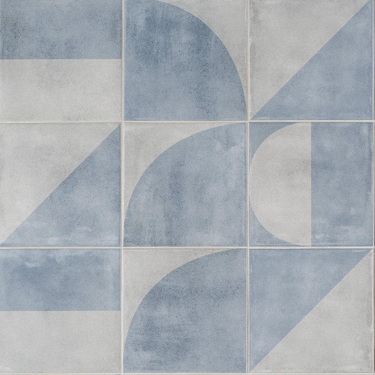 Quincy 7.87'' Blue and Gray Porcelain Encaustic Tile