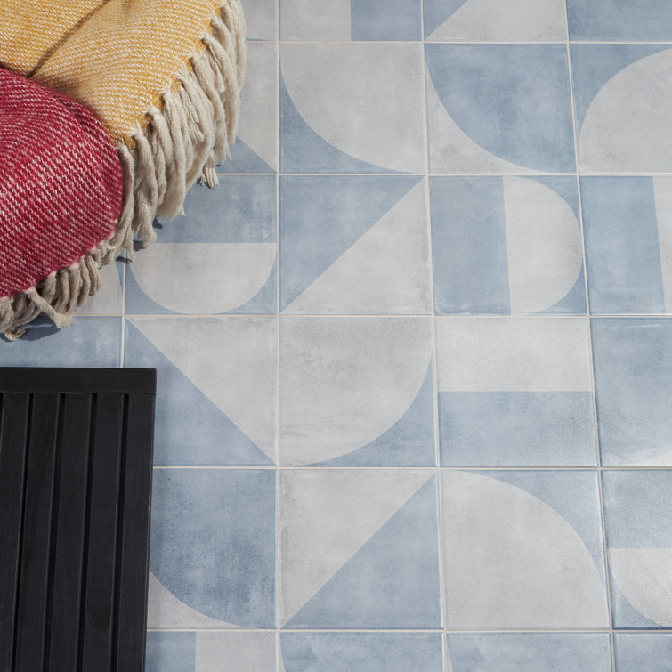 Quincy 7.87'' Blue and Gray Porcelain Encaustic Tile