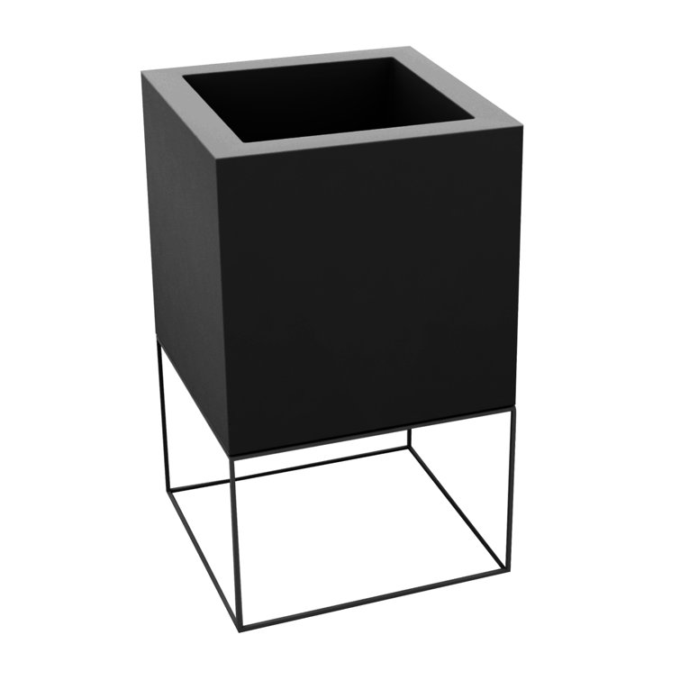 Ice White Resin Square Elevated Planter with Metal Frame