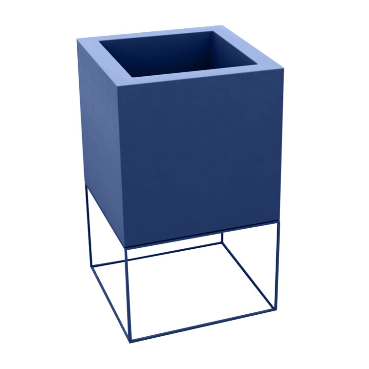 Ice White Resin Square Elevated Planter with Metal Frame