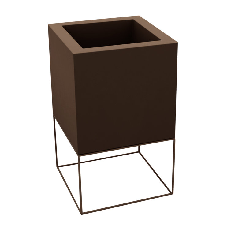 Ice White Resin Square Elevated Planter with Metal Frame