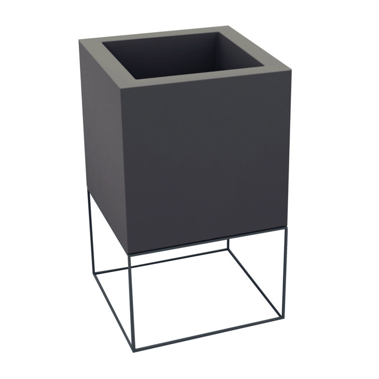 Ice White Resin Square Elevated Planter with Metal Frame
