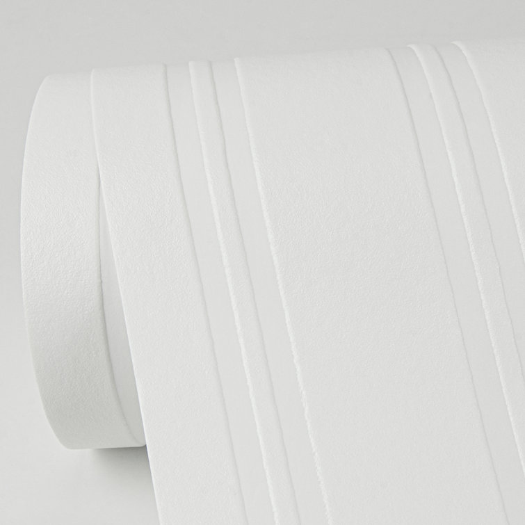 White Embossed Striped Paintable Non-Woven Wallpaper Roll