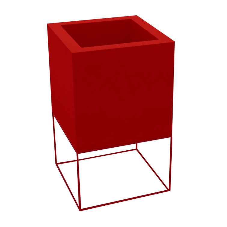 Ice White Resin Square Elevated Planter with Metal Frame