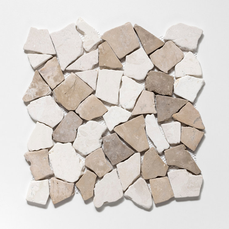 11" x 11" Tan and White Tumbled Marble Mosaic Tile