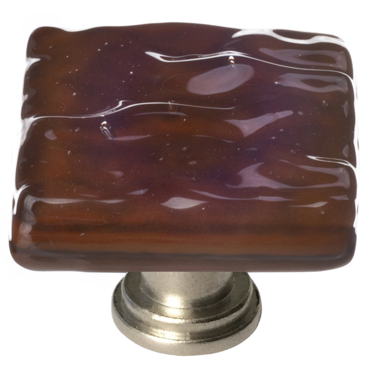 Woodland Brown Glass and Satin Nickel Square Knob