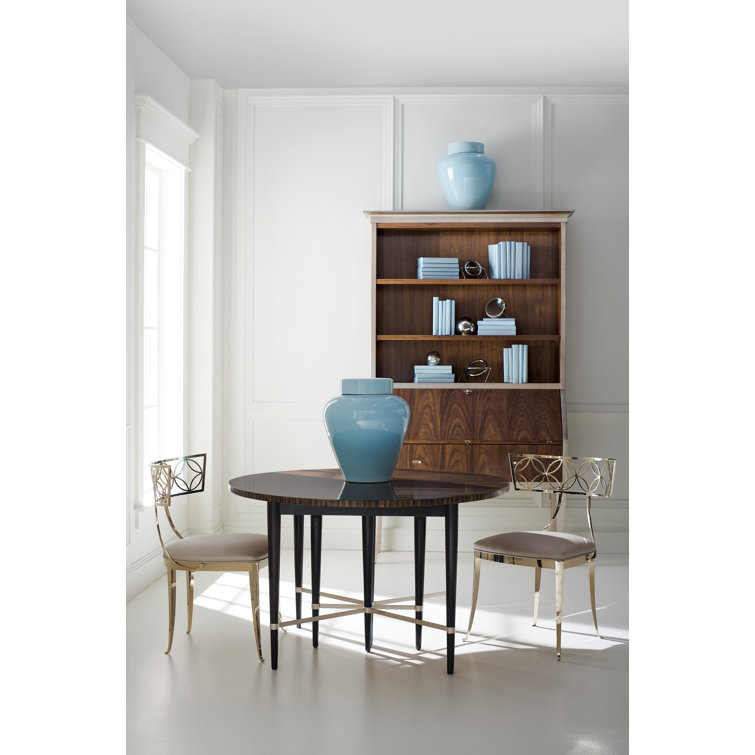 Black and Brown Extendable Round Wood Dining Table