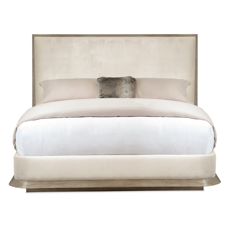 Queen Brown and Cream Upholstered Wood Frame Bed