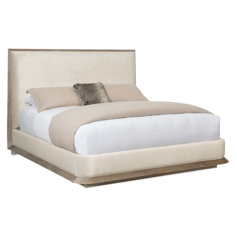 Queen Brown and Cream Upholstered Wood Frame Bed