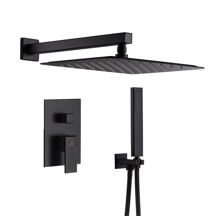 Matte Black Dual Square Rain Shower System with Handheld