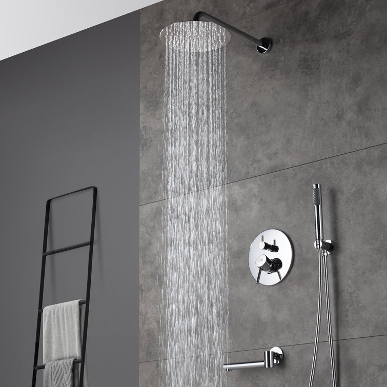Chrome Dual Round Rain Shower System with Handheld and Wall Mount
