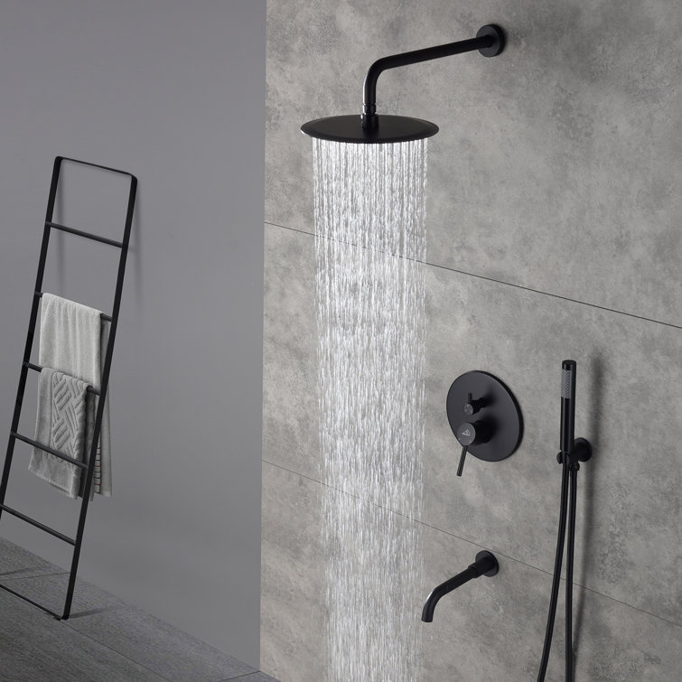 Matte Black Large Round Dual Rain Shower System with Handheld