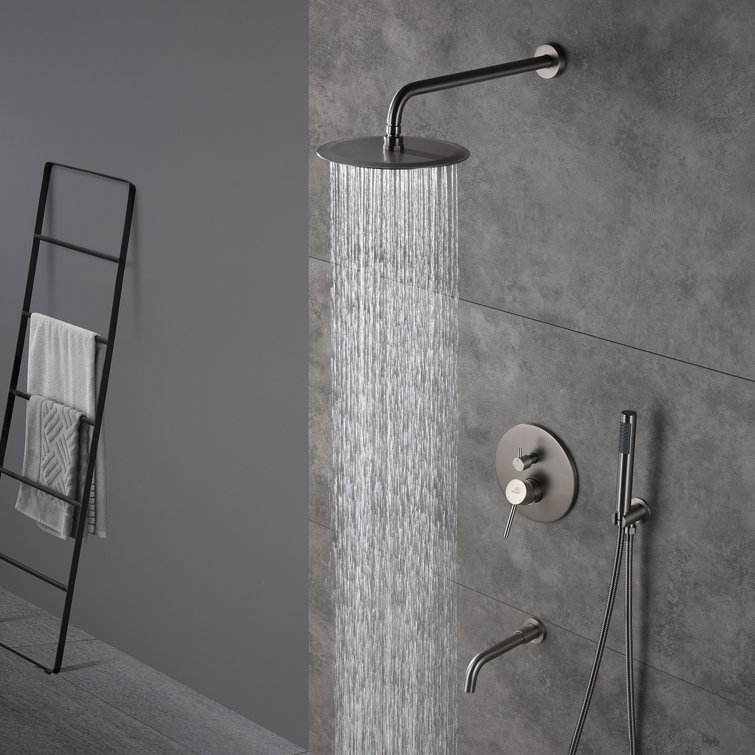 Brushed Nickel 10-Inch Rain Shower System with Handheld Spray