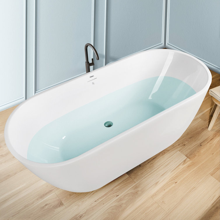 Bali 67" White Acrylic Freestanding Soaking Bathtub with Brushed Nickel Drain