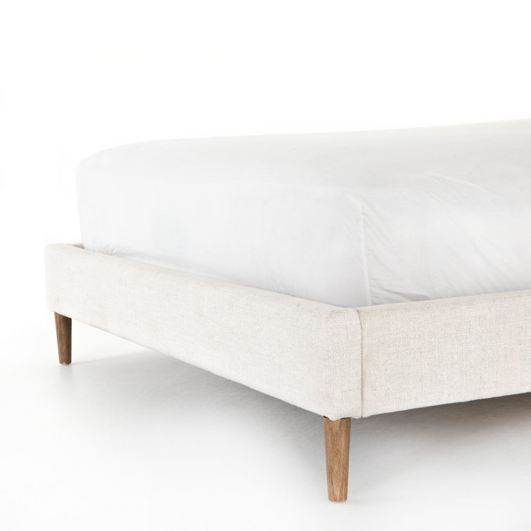 Dover Crescent Queen Bed with Distressed Natural Linen Upholstery