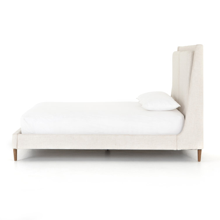 Dover Crescent Queen Bed with Distressed Natural Linen Upholstery