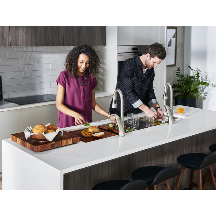 45-Inch Stainless Steel Workstation Sink with Hardwood Accessories